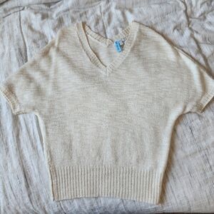 Cream Knit Short Sleeve Sweater